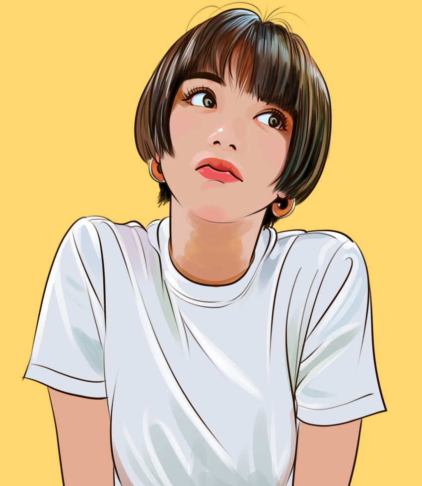 1girl, absurdres, actress, black_eyes, brown_hair, earrings, elaiza_ikeda, highres