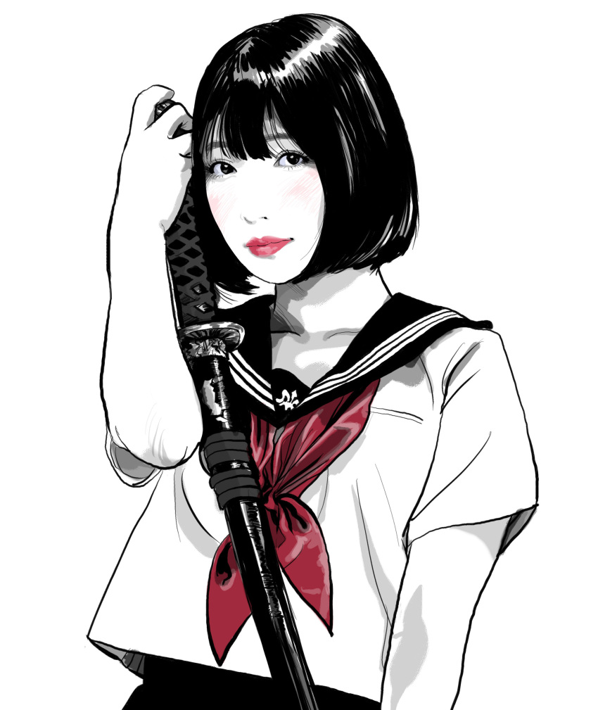 1girl, absurdres, black_eyes, black_hair, blush, cosplay, double-parted_bangs, hand_up