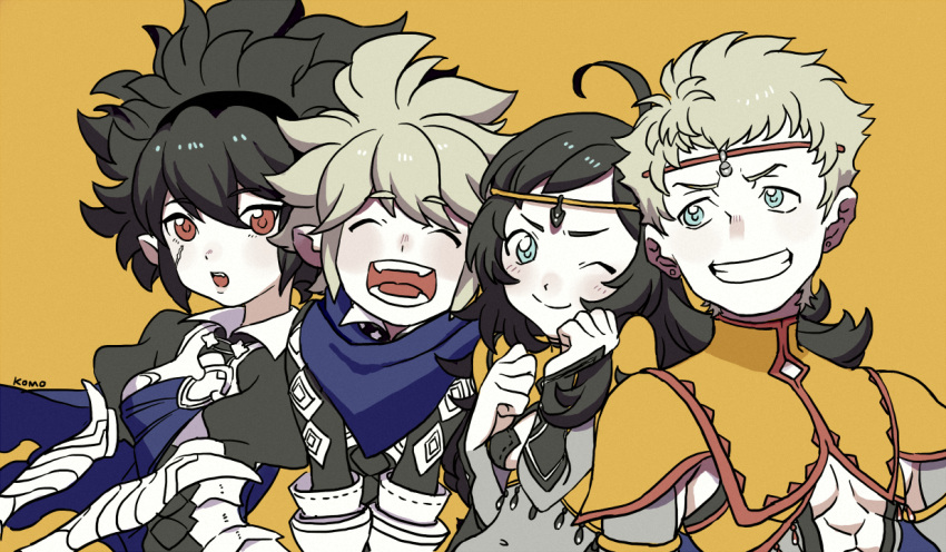 2boys, 2girls, black_hair, blonde_hair, blue_eyes, circlet, family, female_corrin_(fire_emblem)