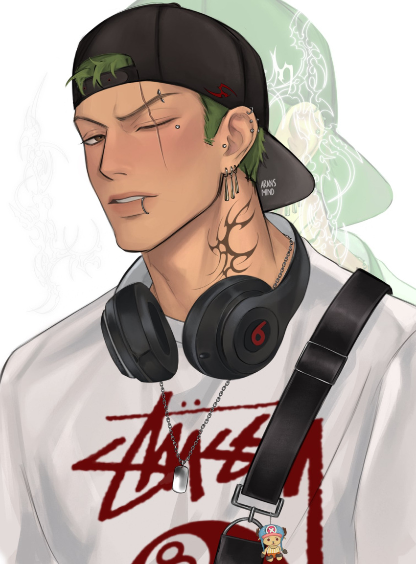 1boy, alternate_costume, aransmind, artist_name, backwards_hat, bag, baseball_cap, brown_eyes