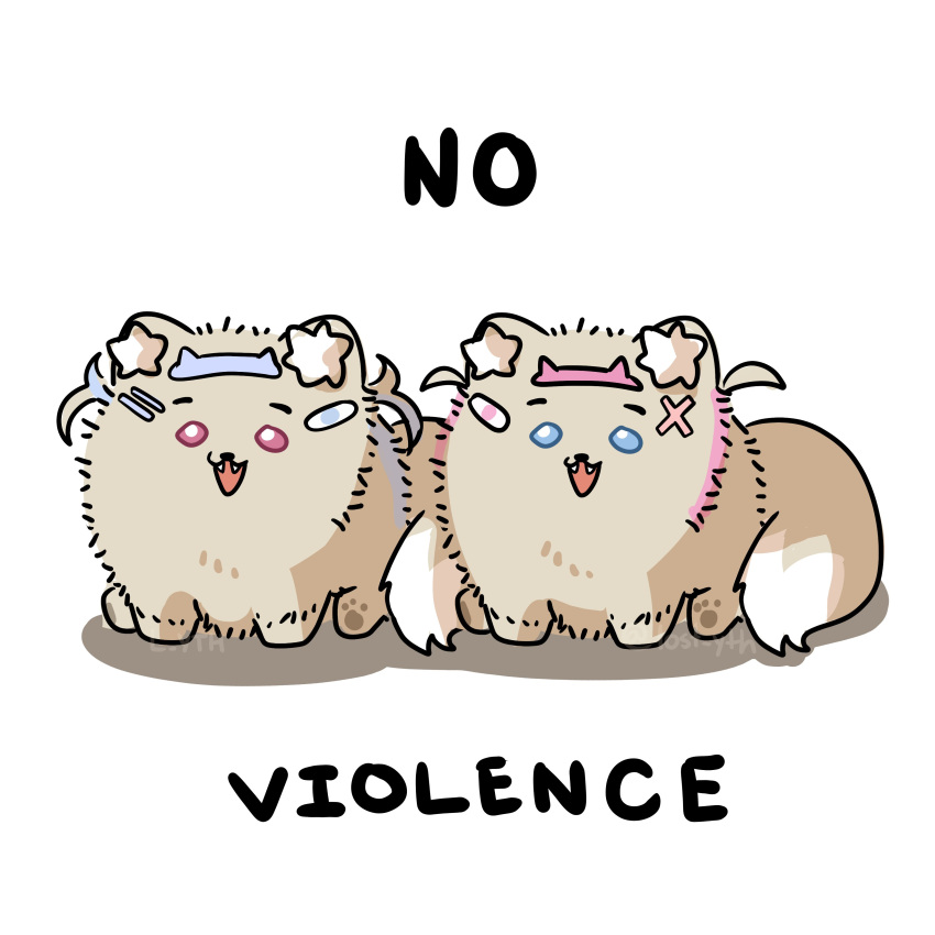 2girls, absurdres, animalization, blue_eyes, dog, english_commentary, english_text, fluffy