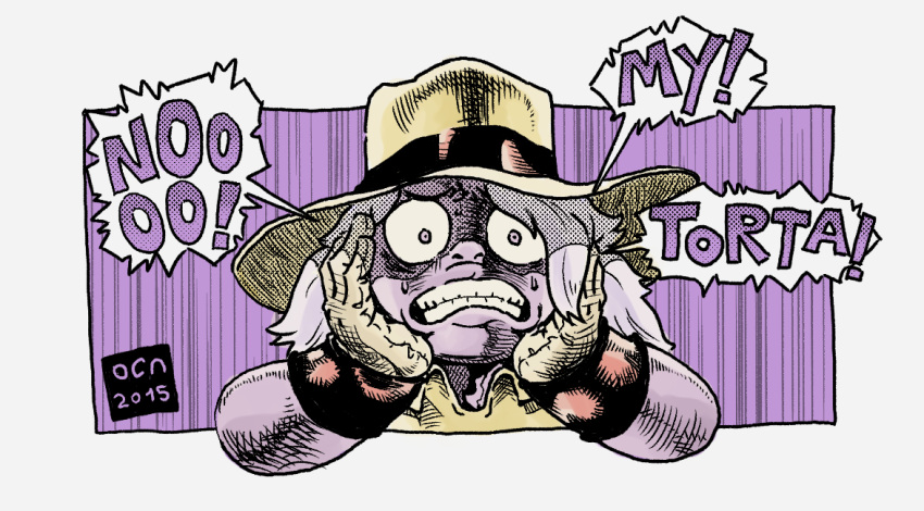 amethyst_(steven_universe), cosplay, english_commentary, english_text, gloves, hands_on_own_face, hat, jojo_no_kimyou_na_bouken