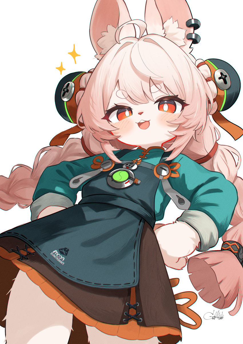 1girl, absurdres, ahoge, animal_ears, braid, commentary, delfino, furry