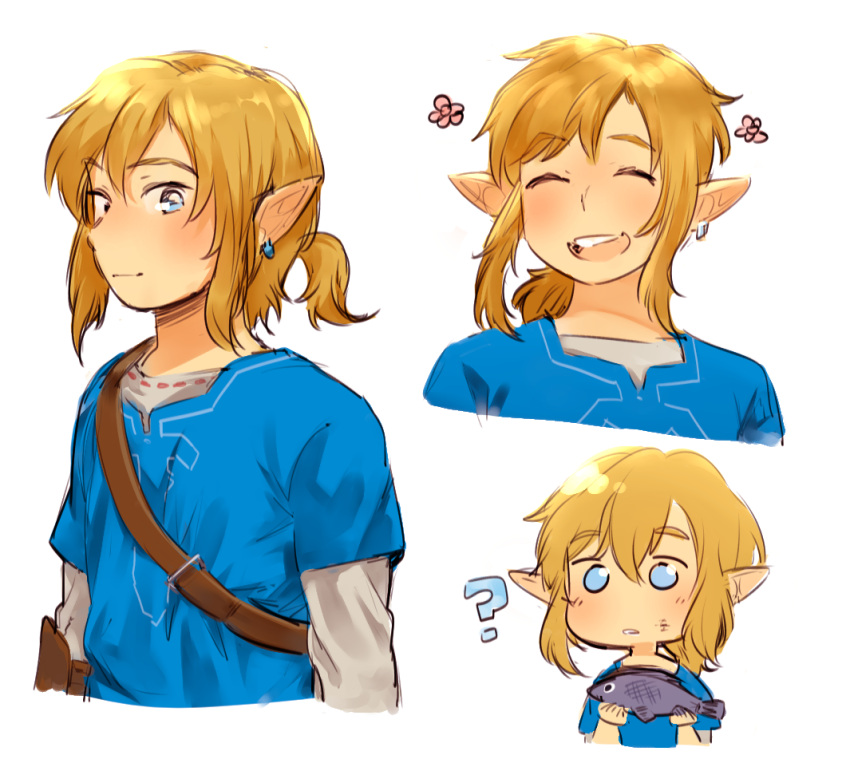 1boy, ?, ^_^, animal, asymmetrical_bangs, blonde_hair, blue_eyes, blue_shirt