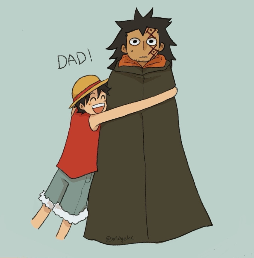 2boys, black_hair, blue_background, blue_shorts, bridgekc, cloak, commentary, english_commentary