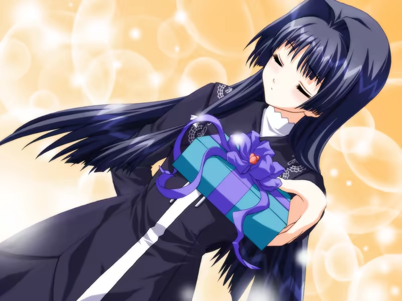 1girl, bishie_sparkle, black_dress, black_hair, closed_eyes, closed_mouth, doko_e_iku_no_ano_hi, dress