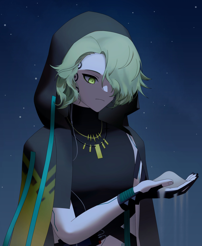 1other, absurdres, arknights, black_cape, black_shirt, cape, cloak, facial_mark