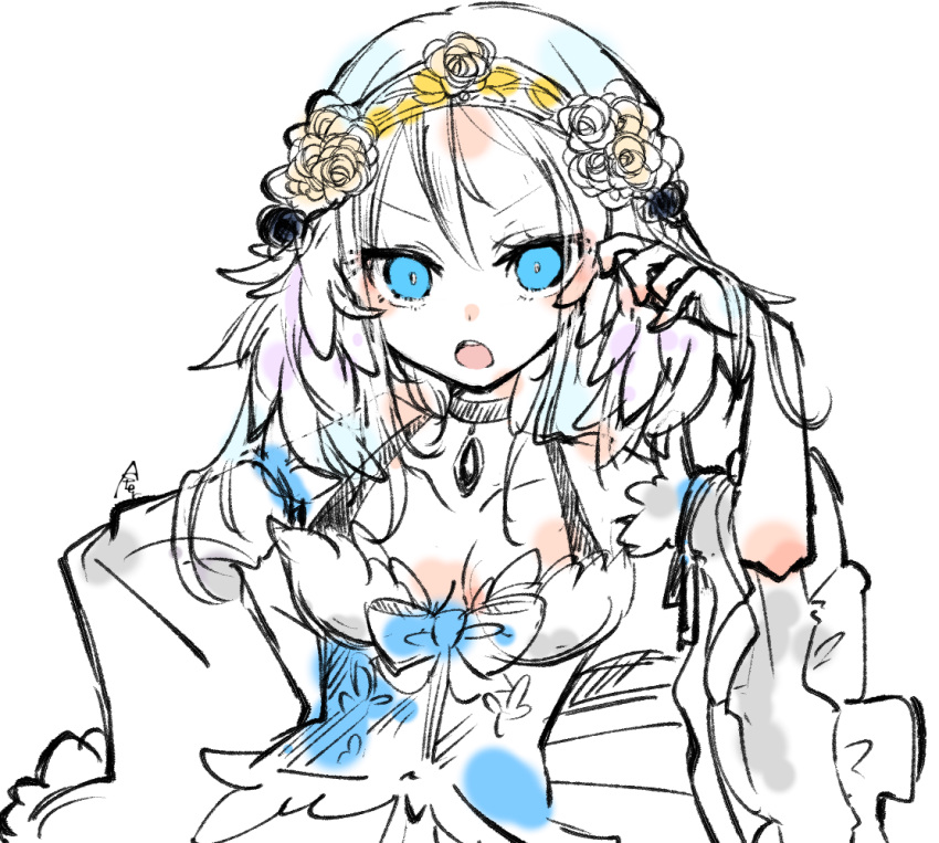 1girl, asuta_(kinakomoti300), black_choker, blue_coif, blue_eyes, breasts, choker, commentary_request