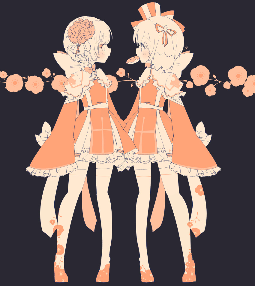 2girls, absurdres, arch_bishop_(ragnarok_online), asuta_(kinakomoti300), commentary_request, doughnut, dress, floral_background