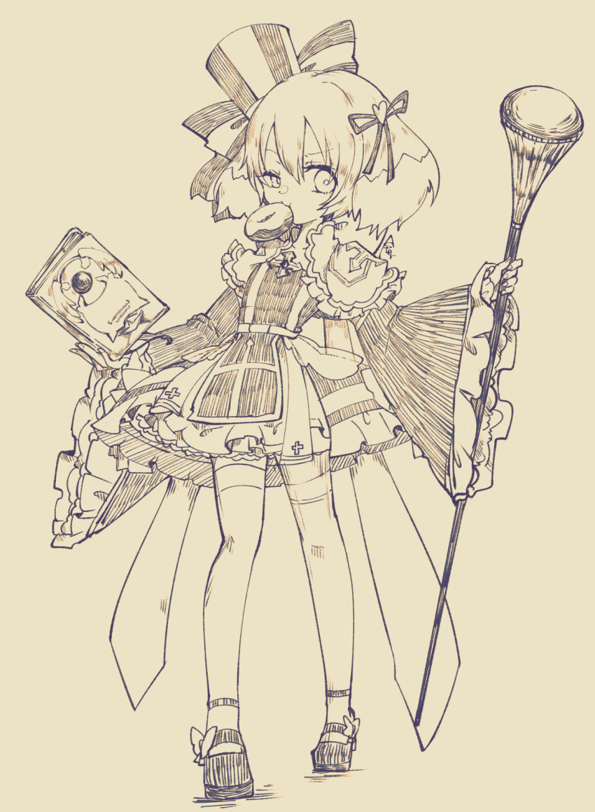 1girl, arch_bishop_(ragnarok_online), asuta_(kinakomoti300), book, commentary_request, doughnut, dress, eating