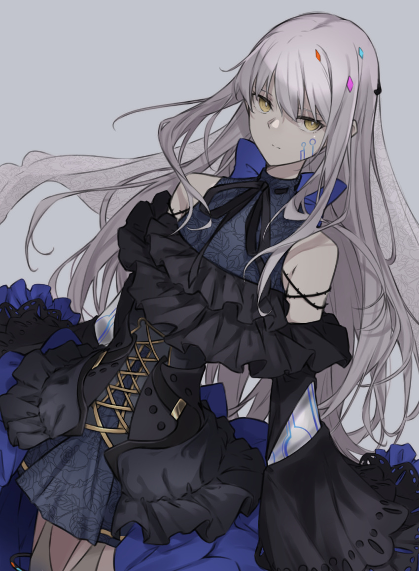 1girl, bang_dream!, black_dress, black_ribbon, clothing_cutout, commentary, dress, garter_straps