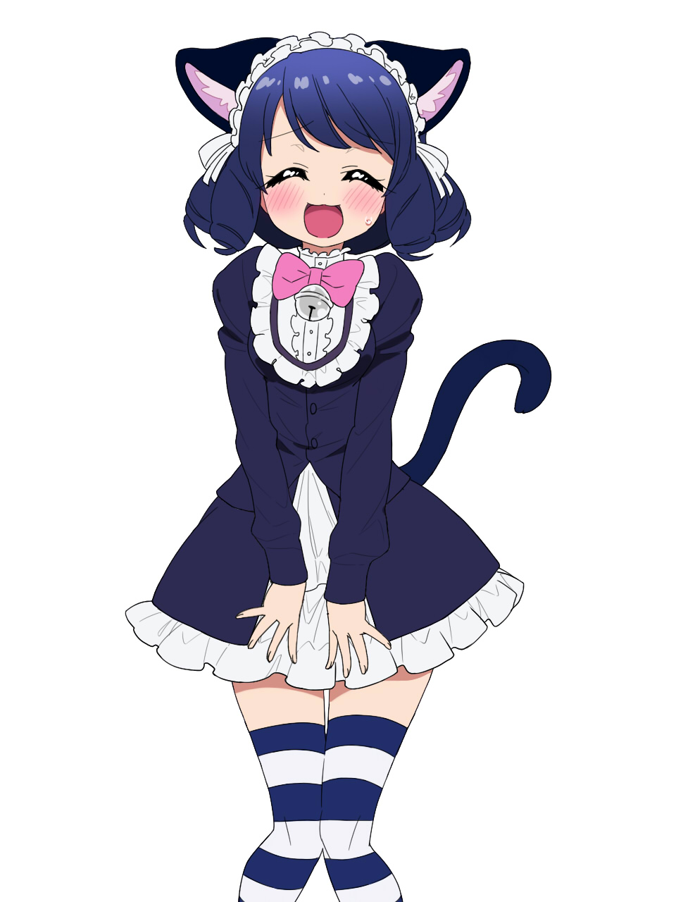 1girl, :3, animal_ears, blue_hair, bow, bowtie, cat_ears, cat_girl