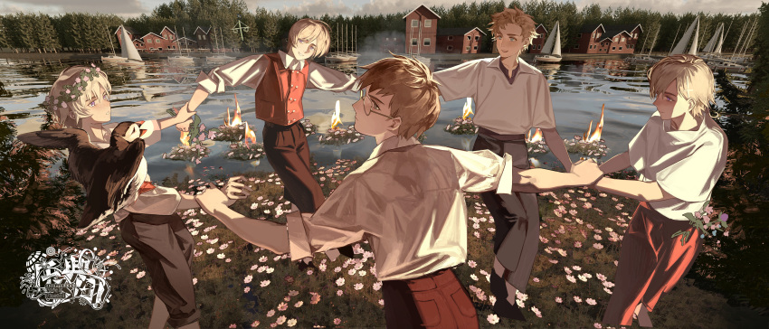 5boys, absurdres, animal_on_arm, axis_powers_hetalia, bird, bird_on_arm, blonde_hair, blue_eyes