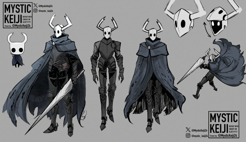 1other, absurdres, armor, artist_name, blue_cloak, cloak, empty_eyes, fake_horns