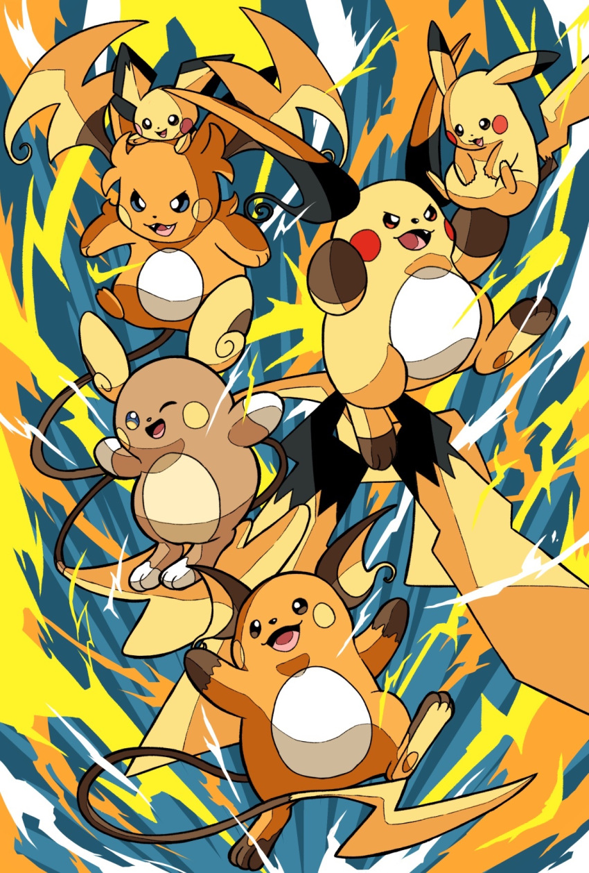 alolan_raichu, blue_eyes, brown_eyes, debudebumetabo, electricity, evolutionary_line, fang, fangs