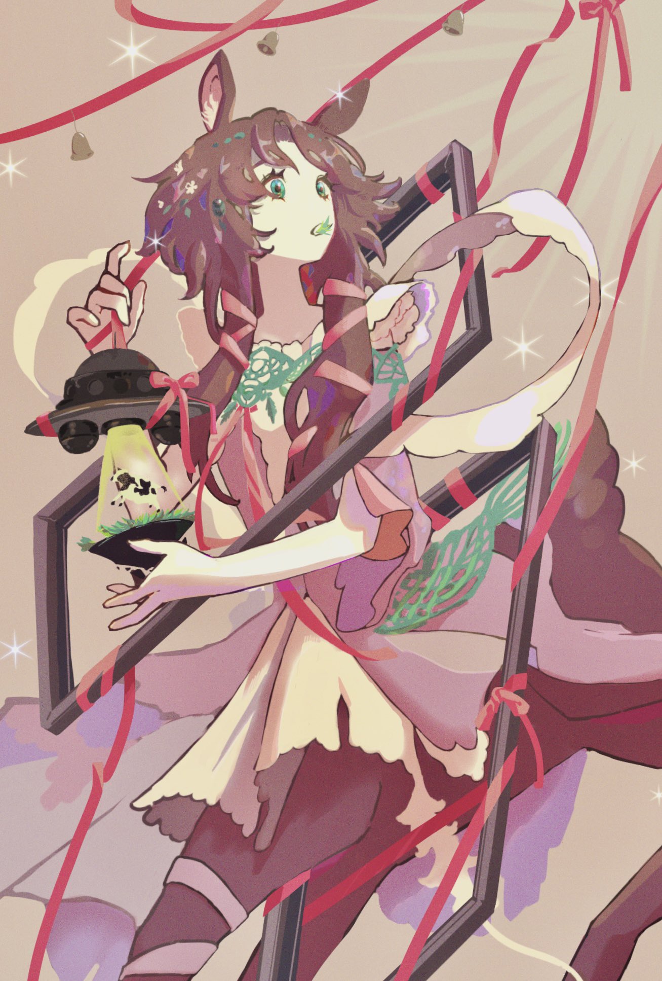 1girl, alien_t, animal_ears, brown_hair, centauroid, deer_ears, deer_girl, deer_tail