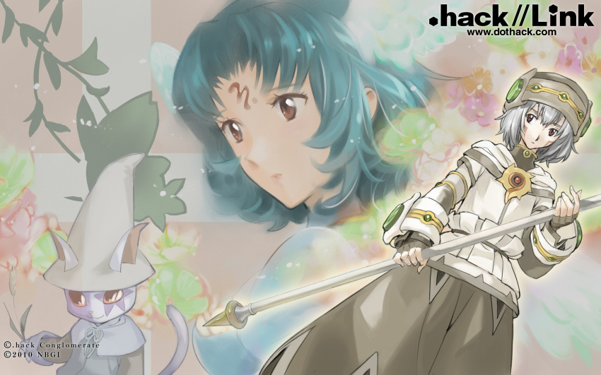 .hack//, .hack//link, .hack//sign, 1girl, 2boys, animal_ears, blue_eyes, brown_eyes