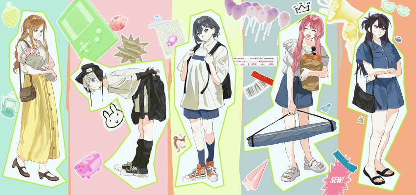 5girls, absurdres, bag, bang_dream!, bang_dream!_it's_mygo!!!!!, black_arm_warmers, black_bag, black_hat