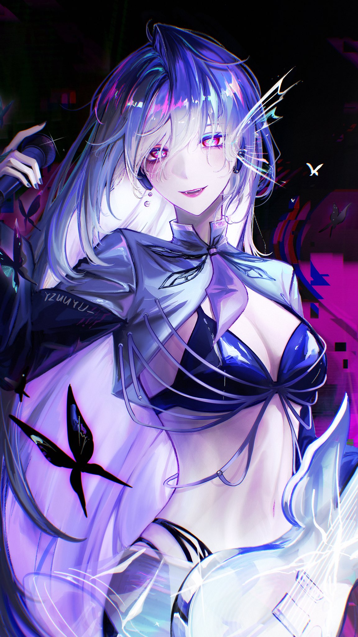 000_(path_to_nowhere), 1girl, breasts, dress, highres, long_hair, long_sleeves, looking_at_viewer, open_mouth, path_to_nowhere, solo, very_long_hair, yuuya_(yzuuyu)