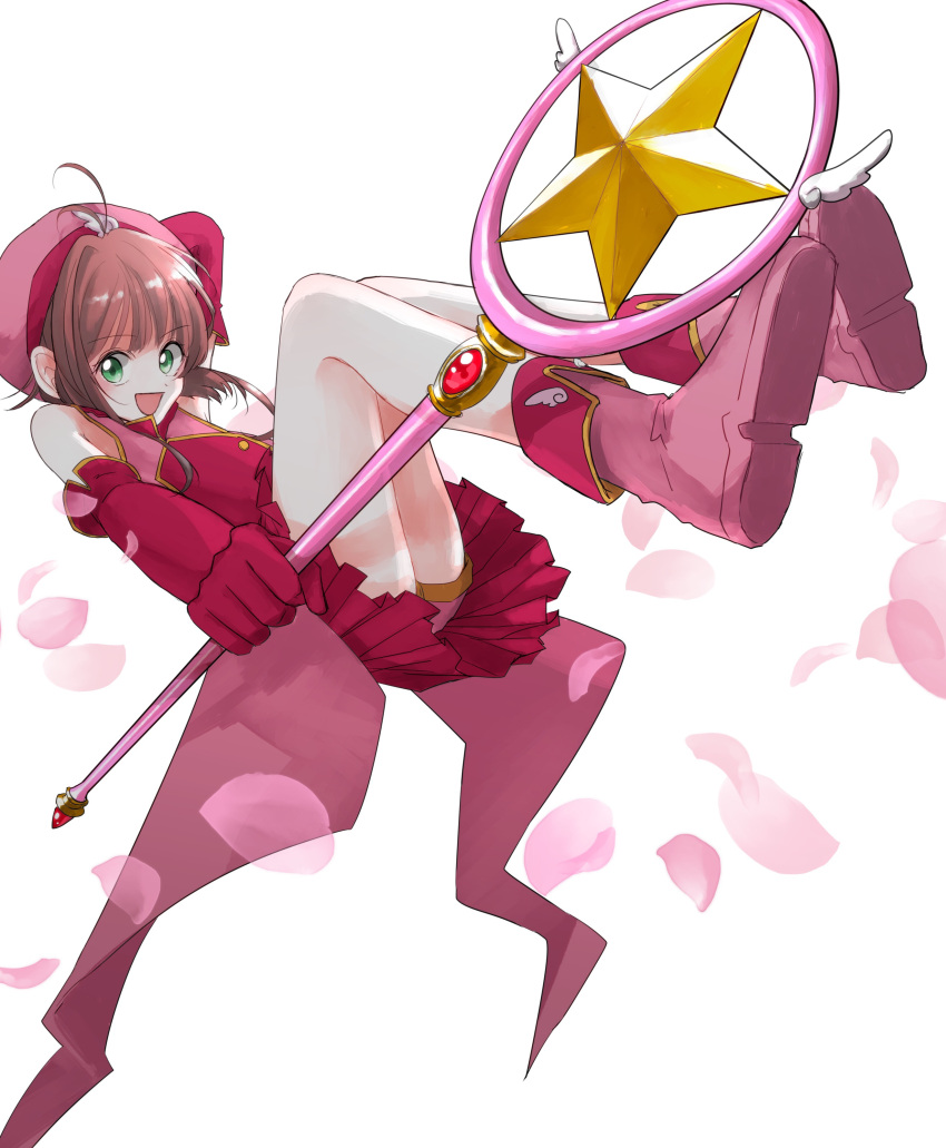 1girl, absurdres, antenna_hair, boots, brown_hair, cardcaptor_sakura, elbow_gloves, gloves