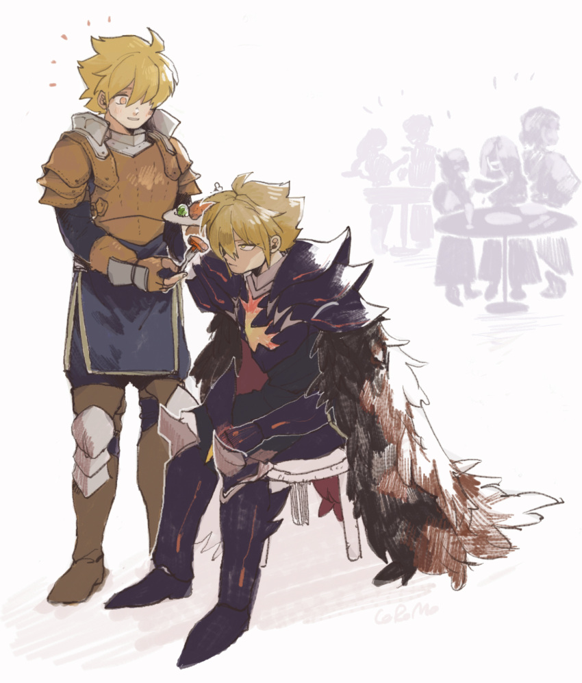 armor, black_armor, black_boots, black_gloves, black_shirt, blonde_hair, boots, breastplate