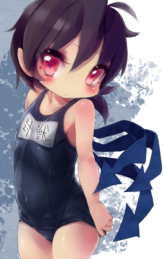 bad_id, black_hair, houjuu_nue, mano_(shampoohatter), red_eyes, school_swimsuit, short_hair, swimsuit, touhou, wings