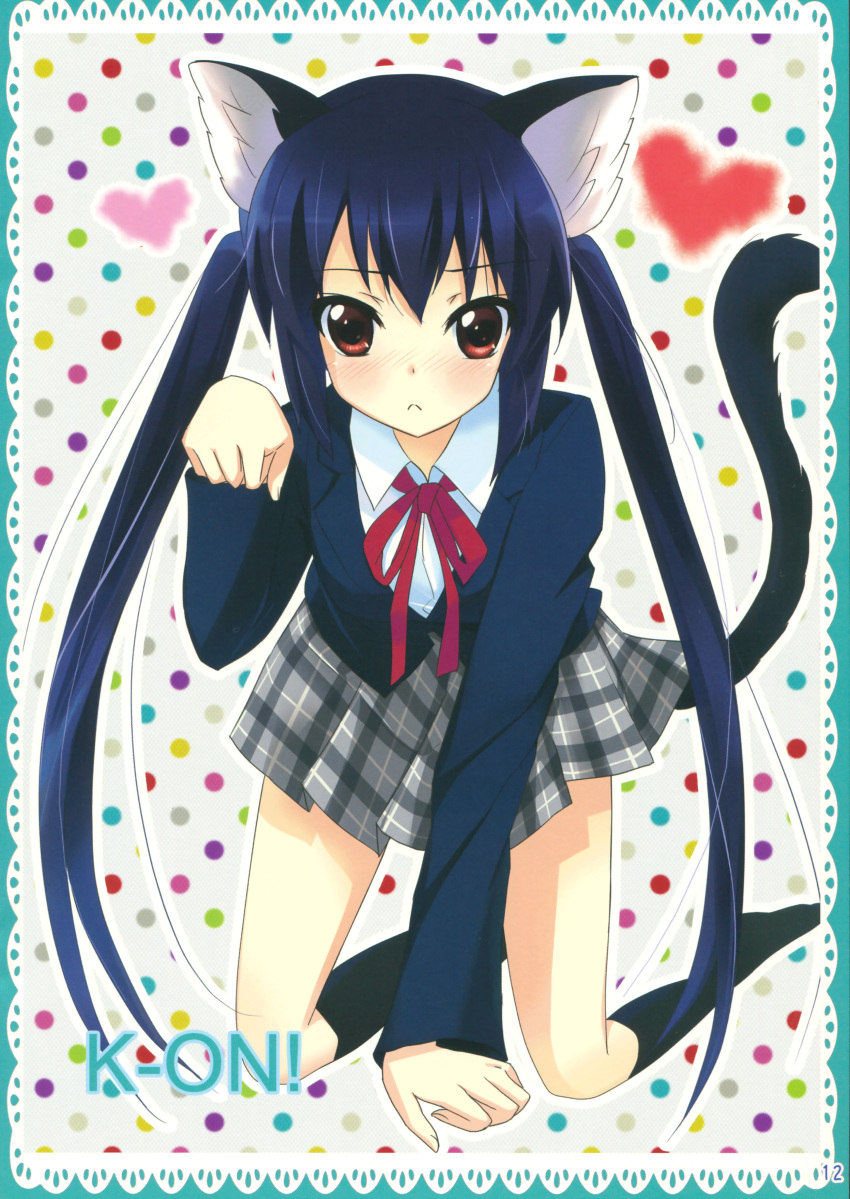 ame_nochi_yuki, ame_to_yuki, animal_ears, k-on!, nakano_azusa, nekomimi, seifuku, tail