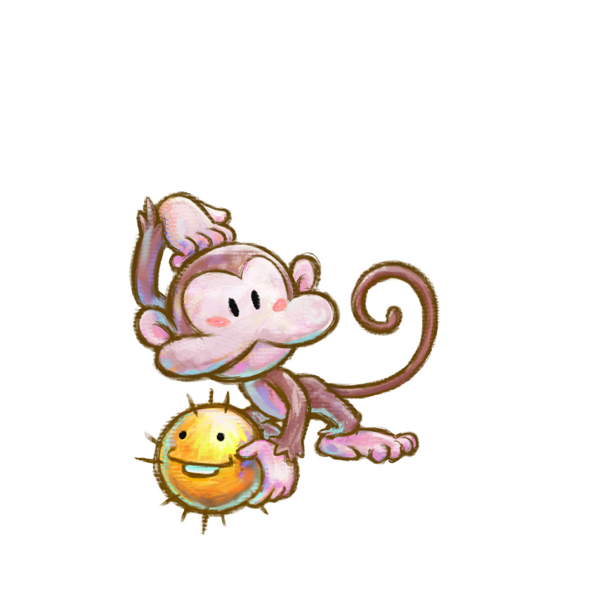 blush_stickers, harada_masamichi, highres, monkey, no_humans, official_art, simple_background, solo, super_mario_bros., tail, third-party_source, transparent_background, ukiki, yoshi's_new_island