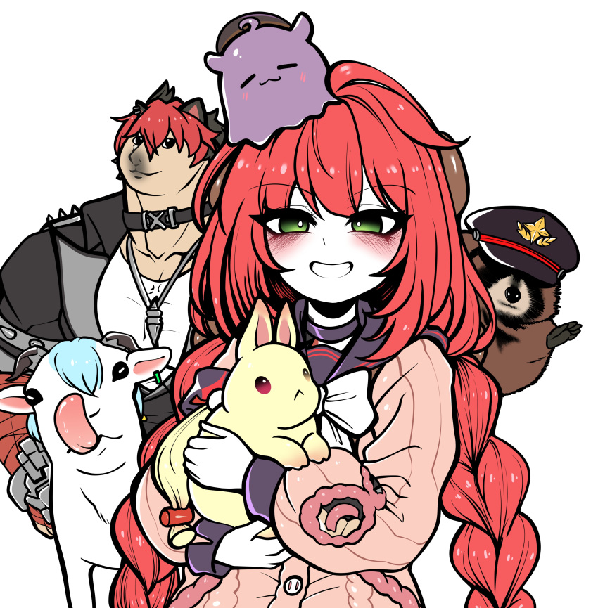 1girl, 1other, absurdres, alice_thymefield, animal, animal_on_head, animalization, black_sailor_collar