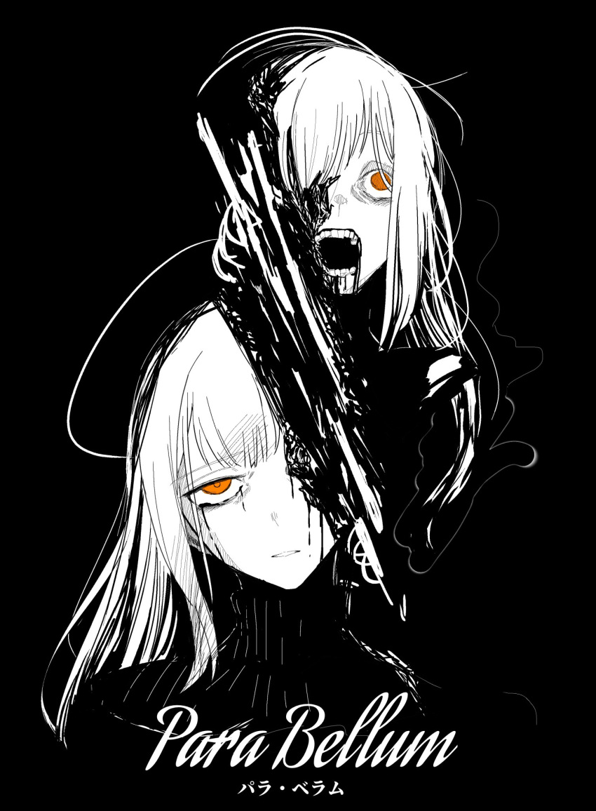 2girls, bang_dream!, bang_dream!_it's_mygo!!!!!, beret, black_background, commentary_request, dual_persona, greyscale