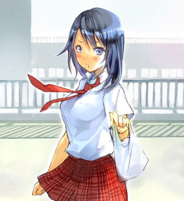 blue_eyes, blue_hair, hakka0320, hasuno_nene, long_hair, necktie, school_uniform, skirt