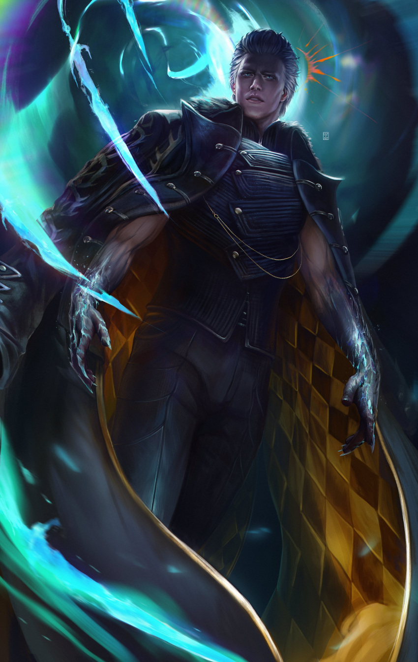 1boy, absurdres, black_coat, black_pants, black_shirt, claws, coat, colored_extremities