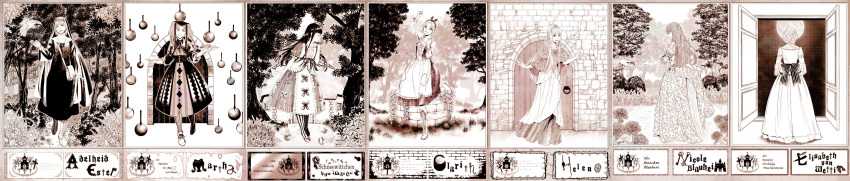 6+girls, :d, absurdres, aohigeko, apple, apron, argyle_clothes, argyle_dress