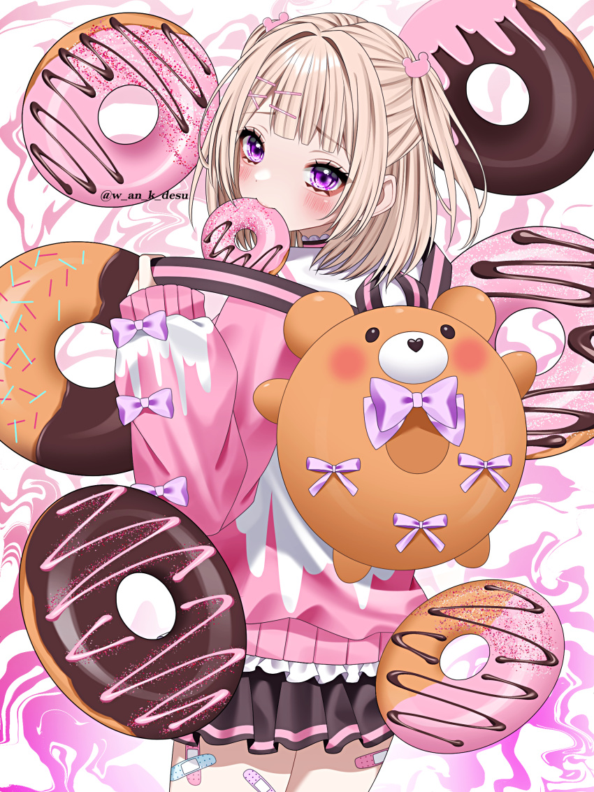 1girl, absurdres, animal_bag, artist_name, backpack, bag, bandaid_on_thigh, bear_bag