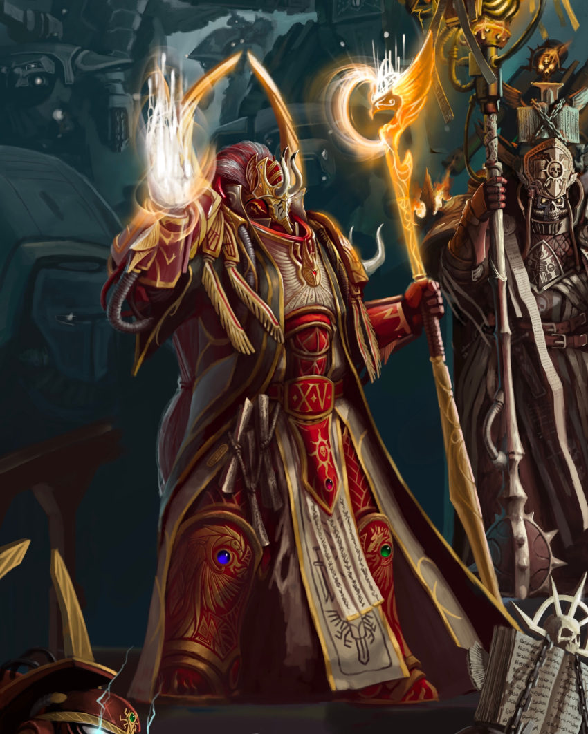 3boys, absurdres, adeptus_astartes, armor, book, highres, kim_chan, lorgar_aurelian