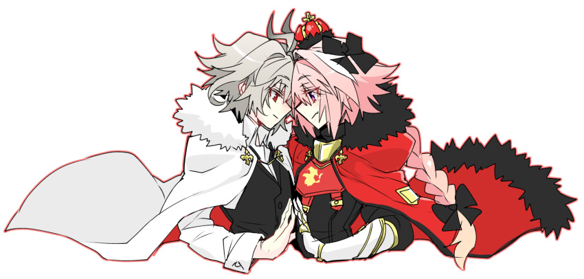 2boys, ahoge, androgynous, astolfo_(fate), astolfo_(third_ascension)_(fate), black_bow, black_sweater, black_vest