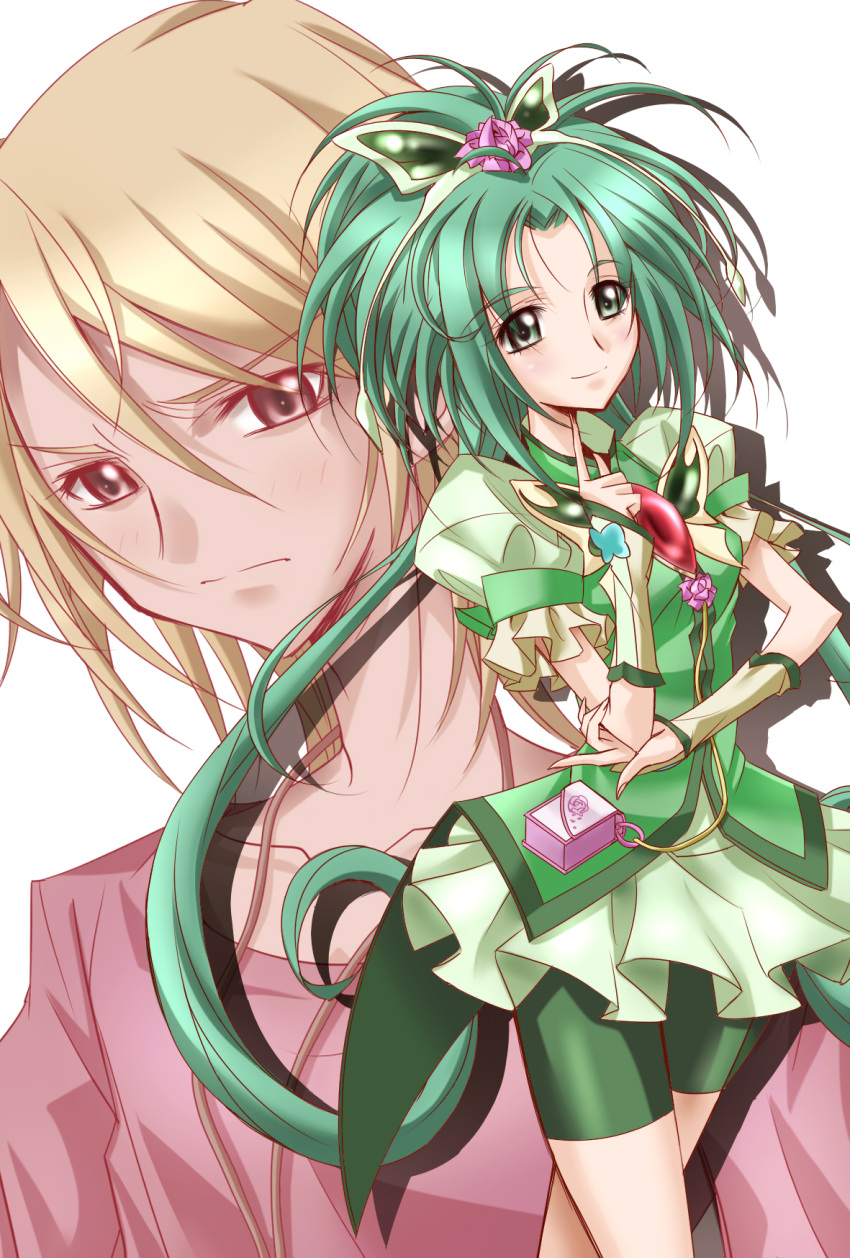 1girl, ahoge, akimoto_komachi, bicycle, bike_shorts, blonde_hair, brooch, brown_eyes