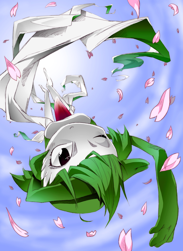 1girl, arm_above_head, arm_over_head, black_eyes, blue_sky, cherry_blossoms, clouds, cloudy_sky