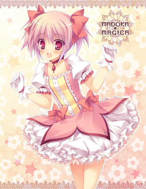 :o, akane_(allegro_mistic), blush, bow, choker, collarbone, dress, floral_background
