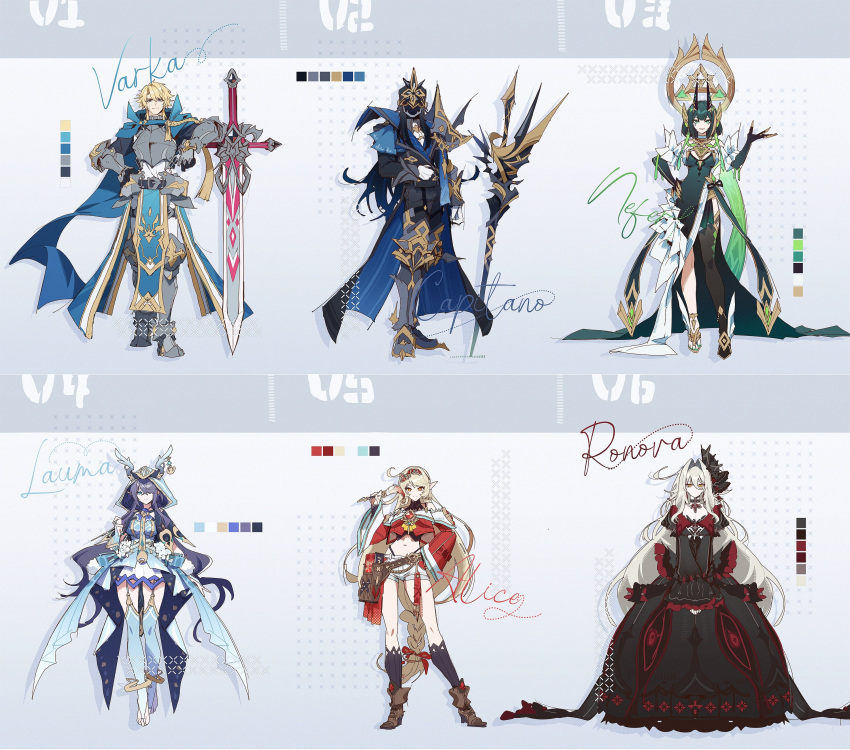 2girls, 4girls, absurdres, alice_(genshin_impact), antlers, armor, black_dress, blonde_hair