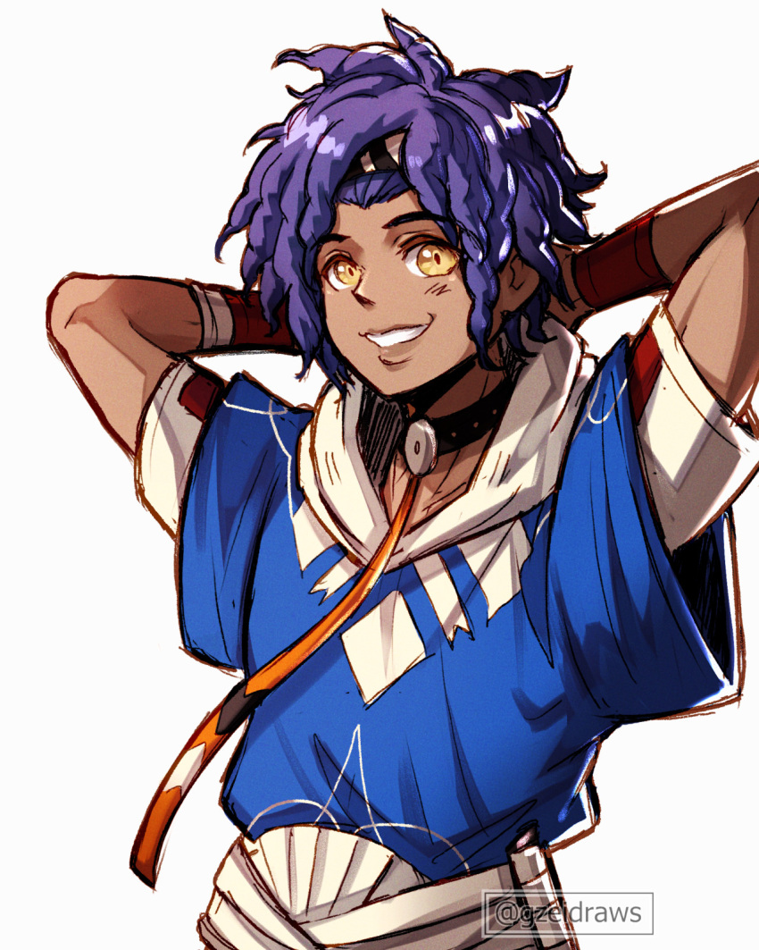 1boy, blue_hair, blue_hoodie, cai_(fire_emblem), dark-skinned_male, dark_skin, fire_emblem, fire_emblem:_fortune's_weave