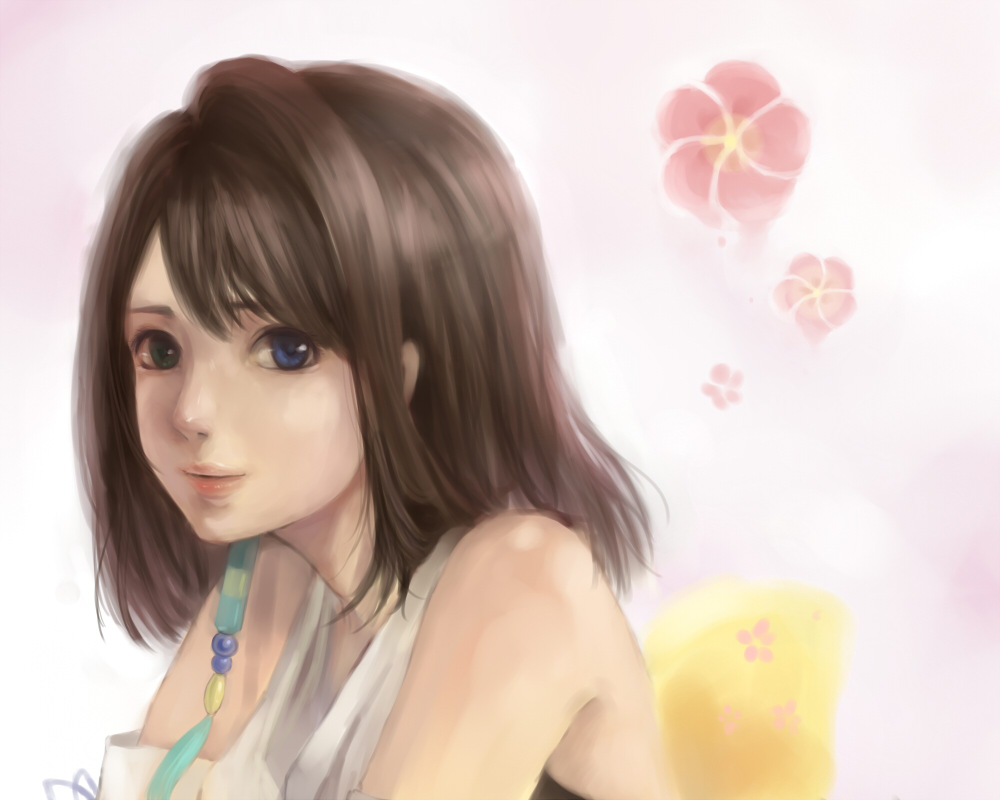 brown_hair, final_fantasy, final_fantasy_x, green_eyes, habbitrot, heterochromia, japanese_clothes, short_hair
