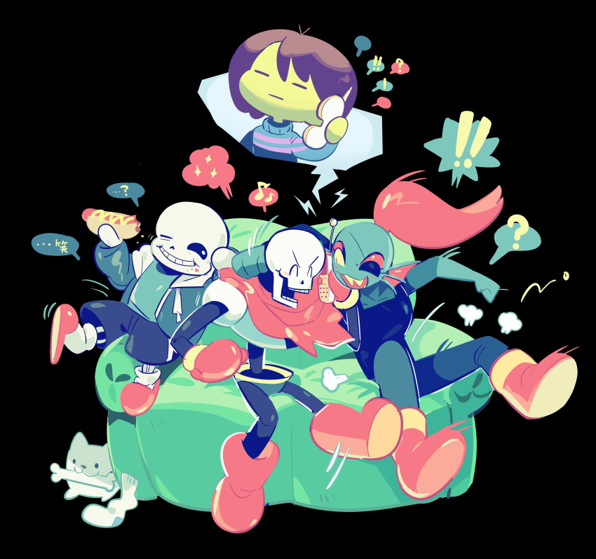 !, 1girl, 1other, 2boys, =_=, ?, ^_^, absurdres