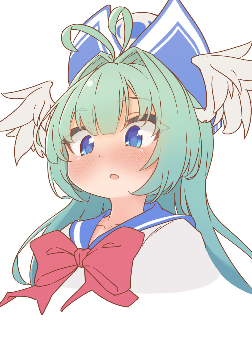 1girl, absurdres, antenna_hair, blue_eyes, blue_hat, blush, emil_chronicle_online, fly_fish_alma