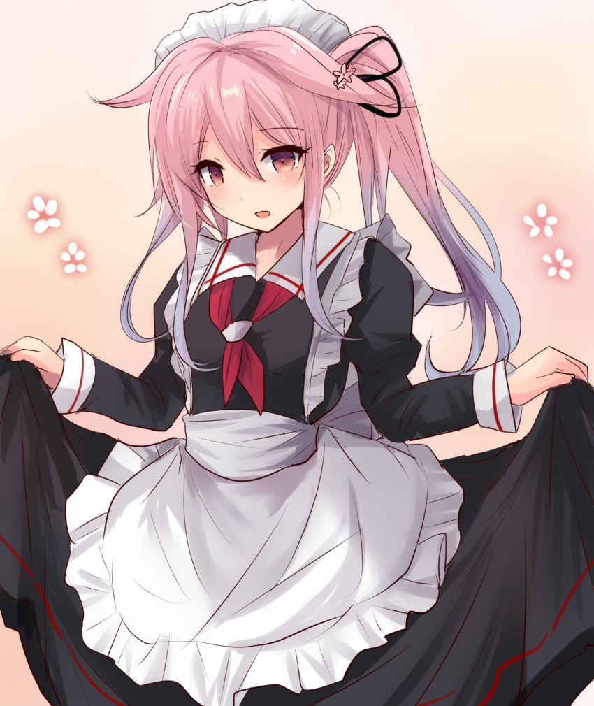 1girl, adapted_costume, apron, black_dress, blue_hair, dress, frilled_apron, frills