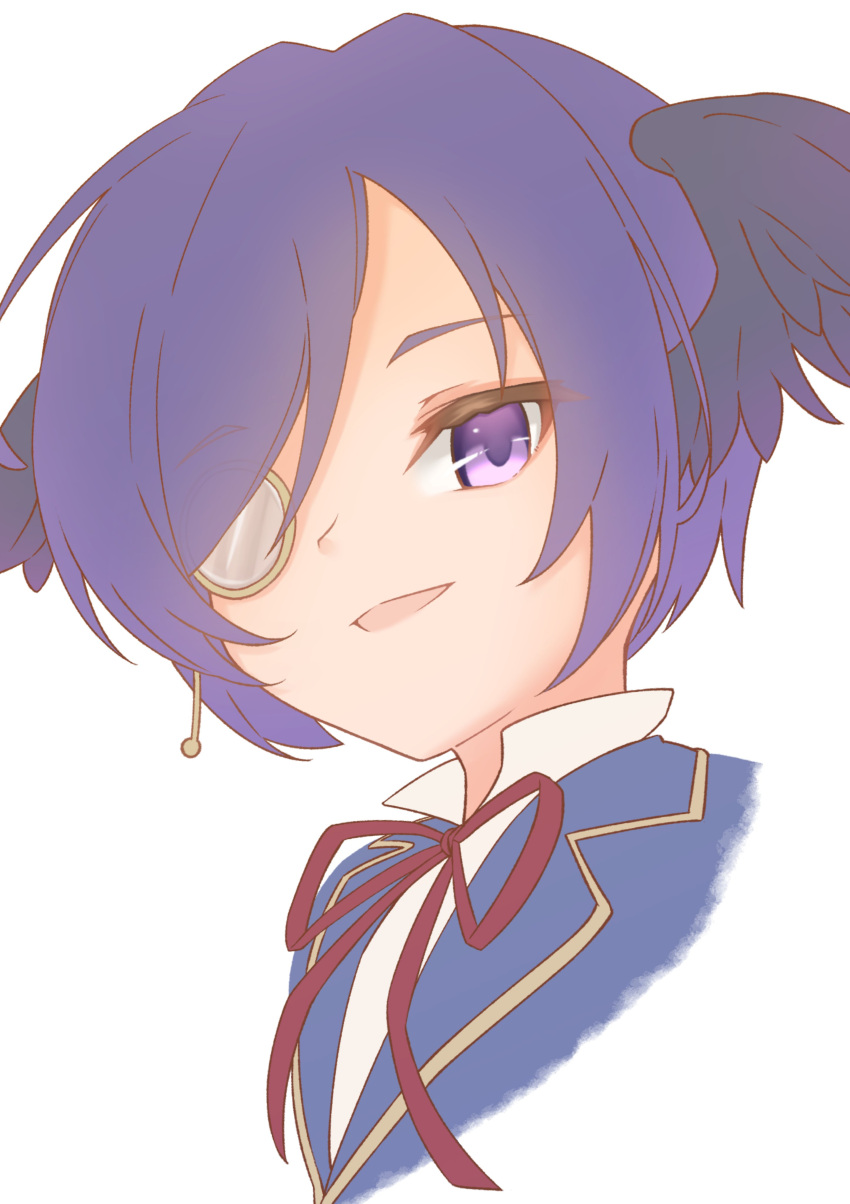 1boy, absurdres, black_wings, blue_hair, blue_jacket, emil_chronicle_online, head_wings, highres