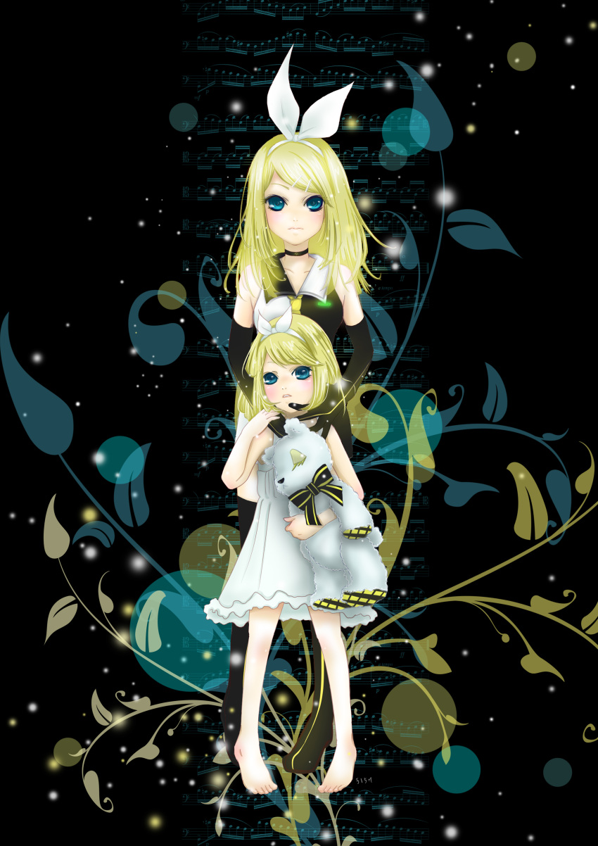 515m, age_difference, black_background, blonde_hair, blue_eyes, bow, child, collar