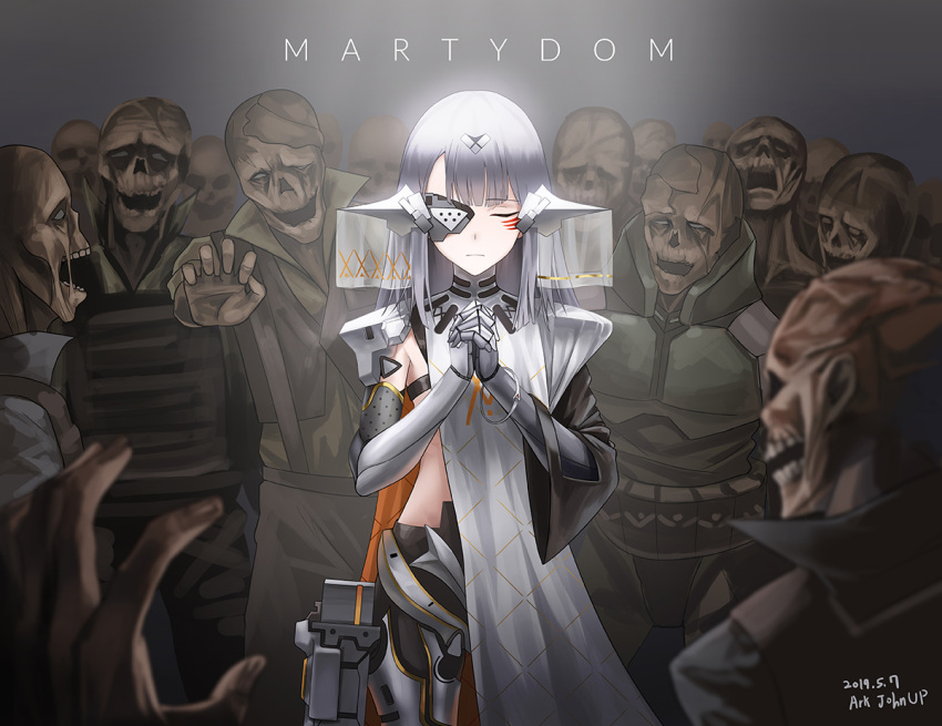1girl, 6+boys, alina_(girls'_frontline), ark_john_up, artist_name, closed_eyes, closed_mouth, cowboy_shot