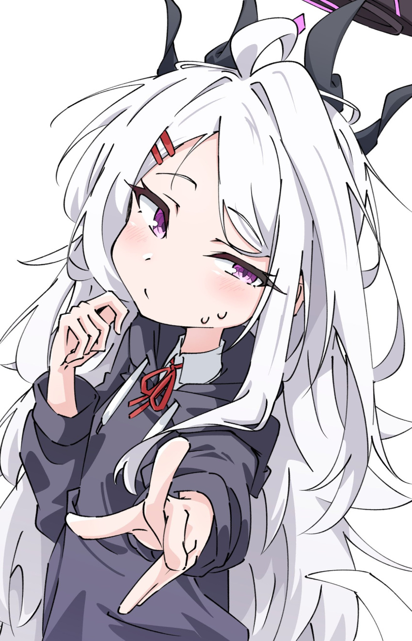 1girl, ahoge, black_halo, blue_archive, blush, breasts, demon_girl, demon_horns