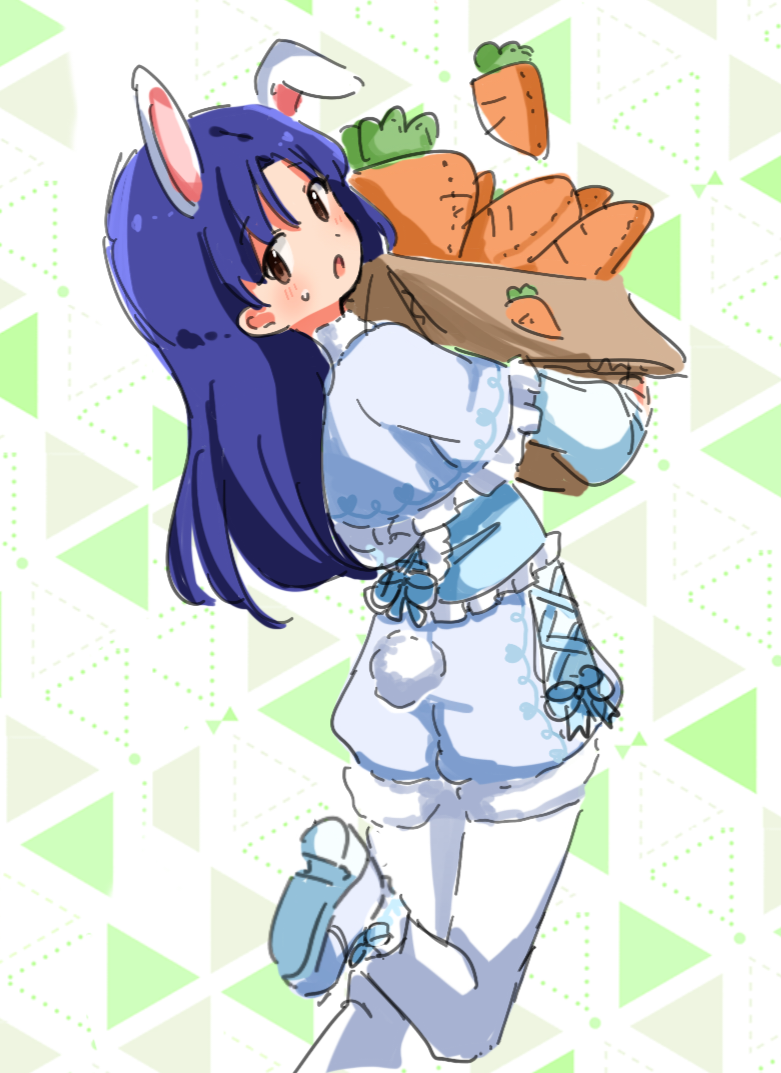 1girl, alternate_costume, animal_ears, archive_(user_ufsk2755), blue_hair, blush, box, brown_eyes